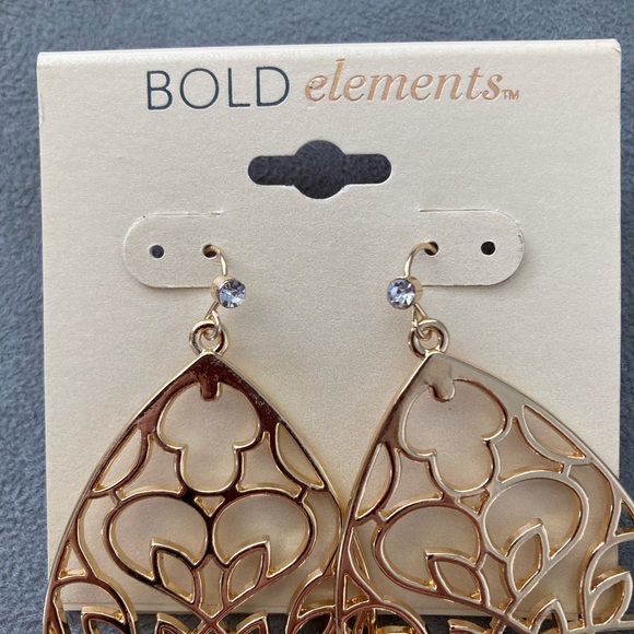 BOLD ELEMENTS Gold Tone Tear Drop Oval Mosaic Rhinestone Earrings JC Penney - Picture 2 of 3